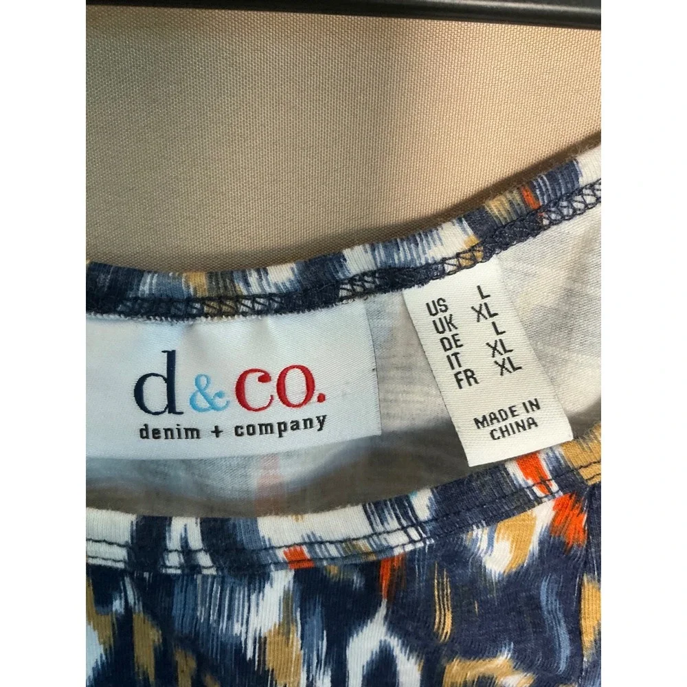 Denim & Company Tank Top Womens Large Blue Orange Ikat Scoop Neck Excellent